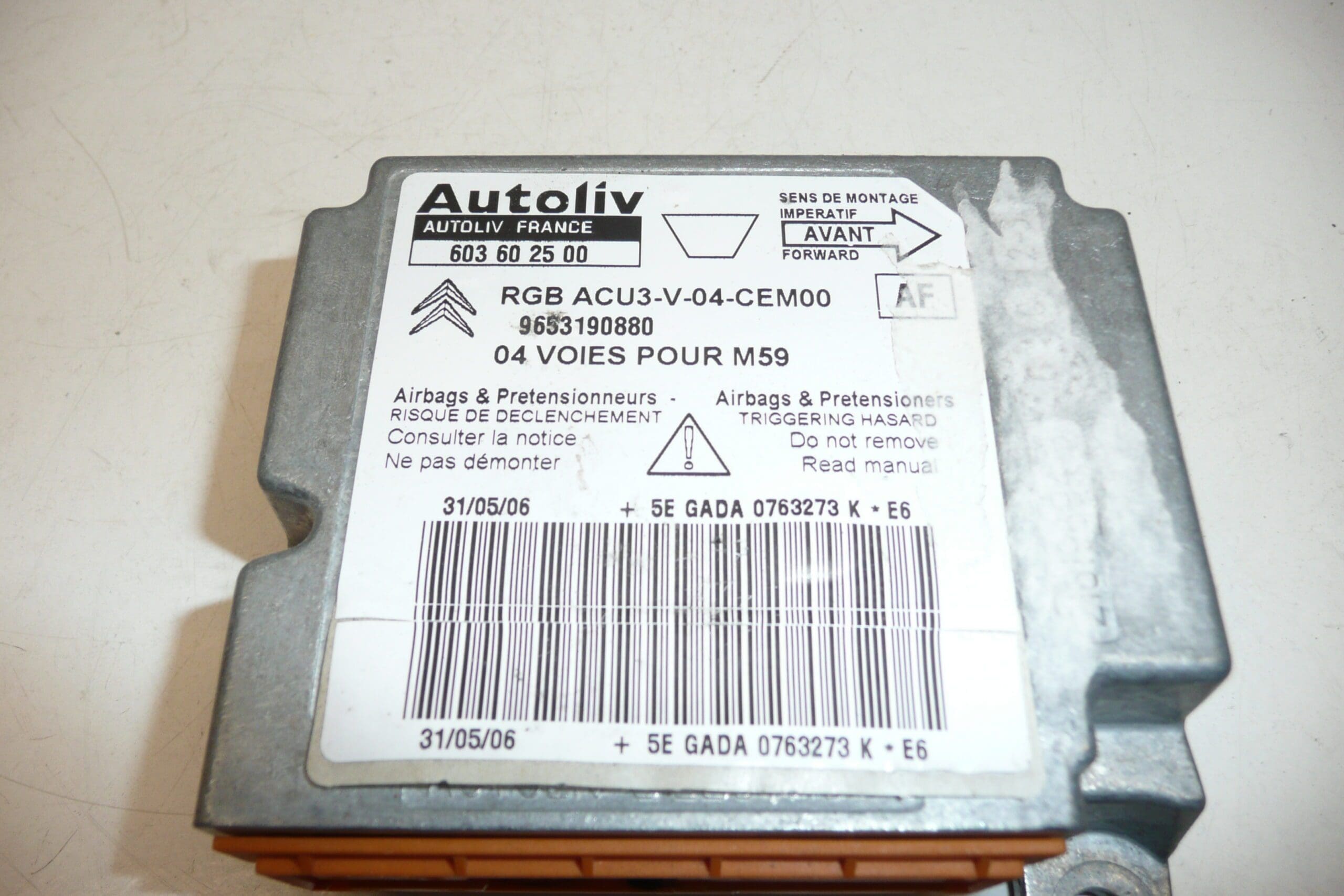 Airbagunit Citroën Berlingo II 9653190880